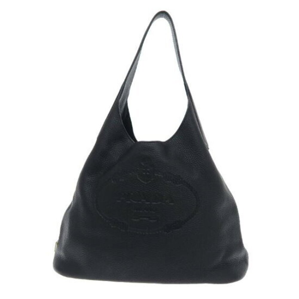 Prada Vitello Phenix leather embossed logo hobo bag Black
